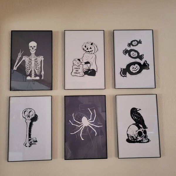Halloween Set aus 6 Postern / Halloween Poster Poster / Skelett Poster ...