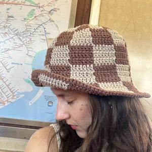 Hand Knit Checkered Bucket Hat, Crochet Trendy Bucket Hat - Etsy