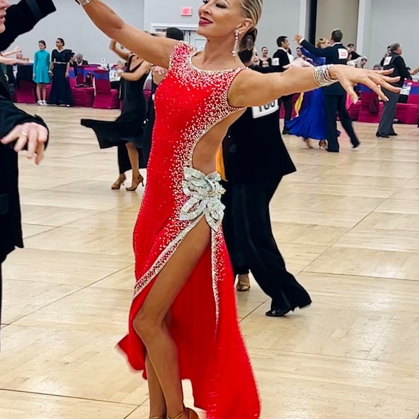 Hot Red Latin Dance Sport Dress LAT- 1108