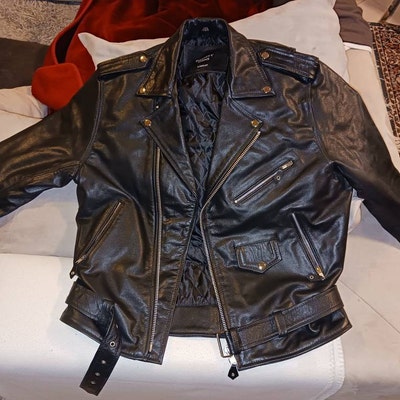 Mens 100% Real Leather Brando Style Classic Retro Biker Jacket Black - Etsy