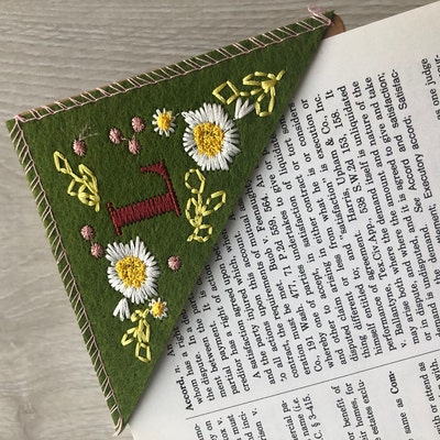Personalized Hand Embroidered Corner Bookmark, Felt Triangle Page ...