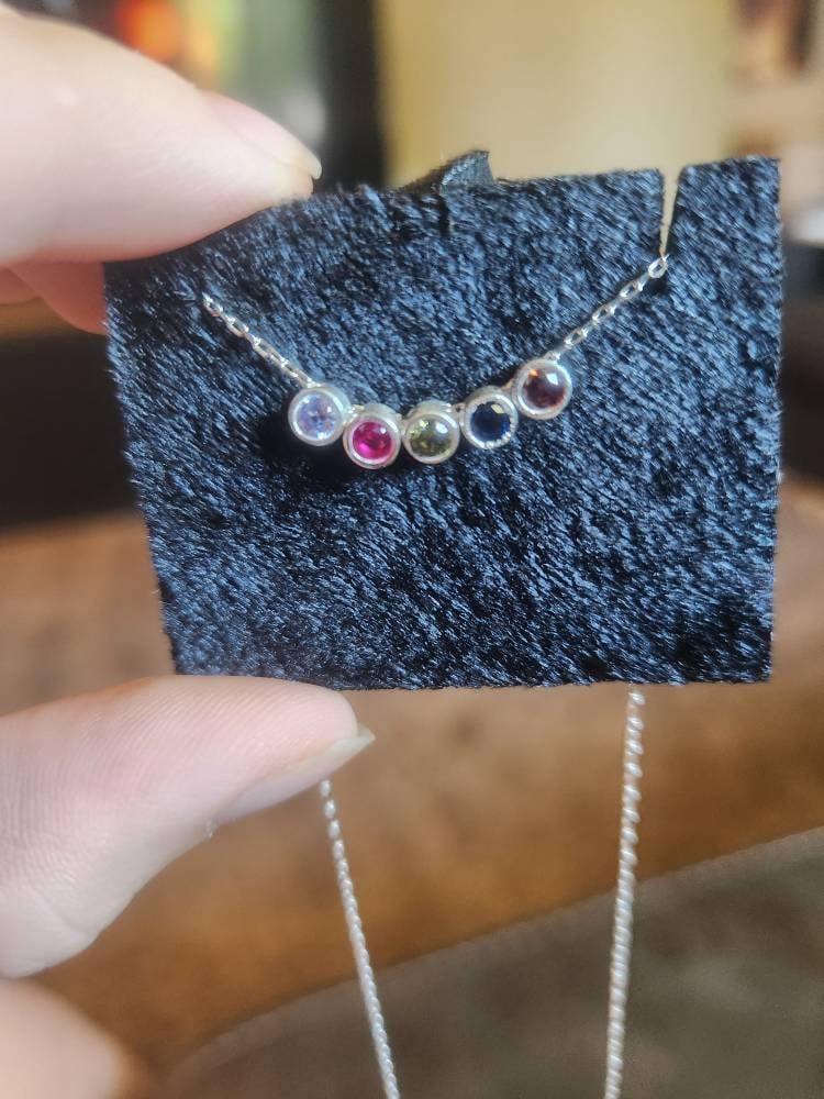 14K Solid Gold Family Birthstone Necklace, Birthstone Gift, Christmas Gift, Bridesmaid Gift, Gift for Mom, Birthday Gift, Birthstone Jewelry