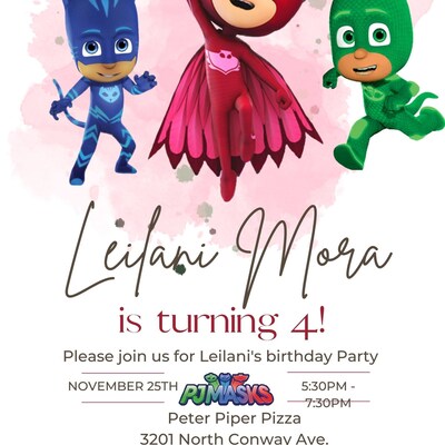 Editable Pj Masks Birthday Invitation Template, Printable Birthday ...