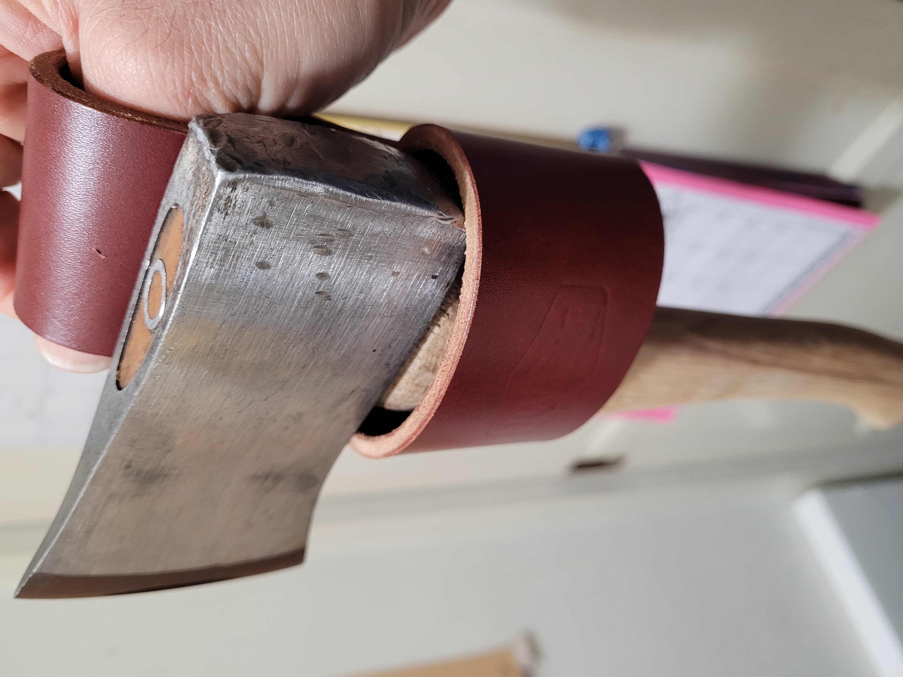 Hammer Holder, Axe Holder, Handmade in USA - Genuine Leather, Belt Loop, Viking Axe Holster, Hermann Oak Smooth, Brown Vegetable Tanned
