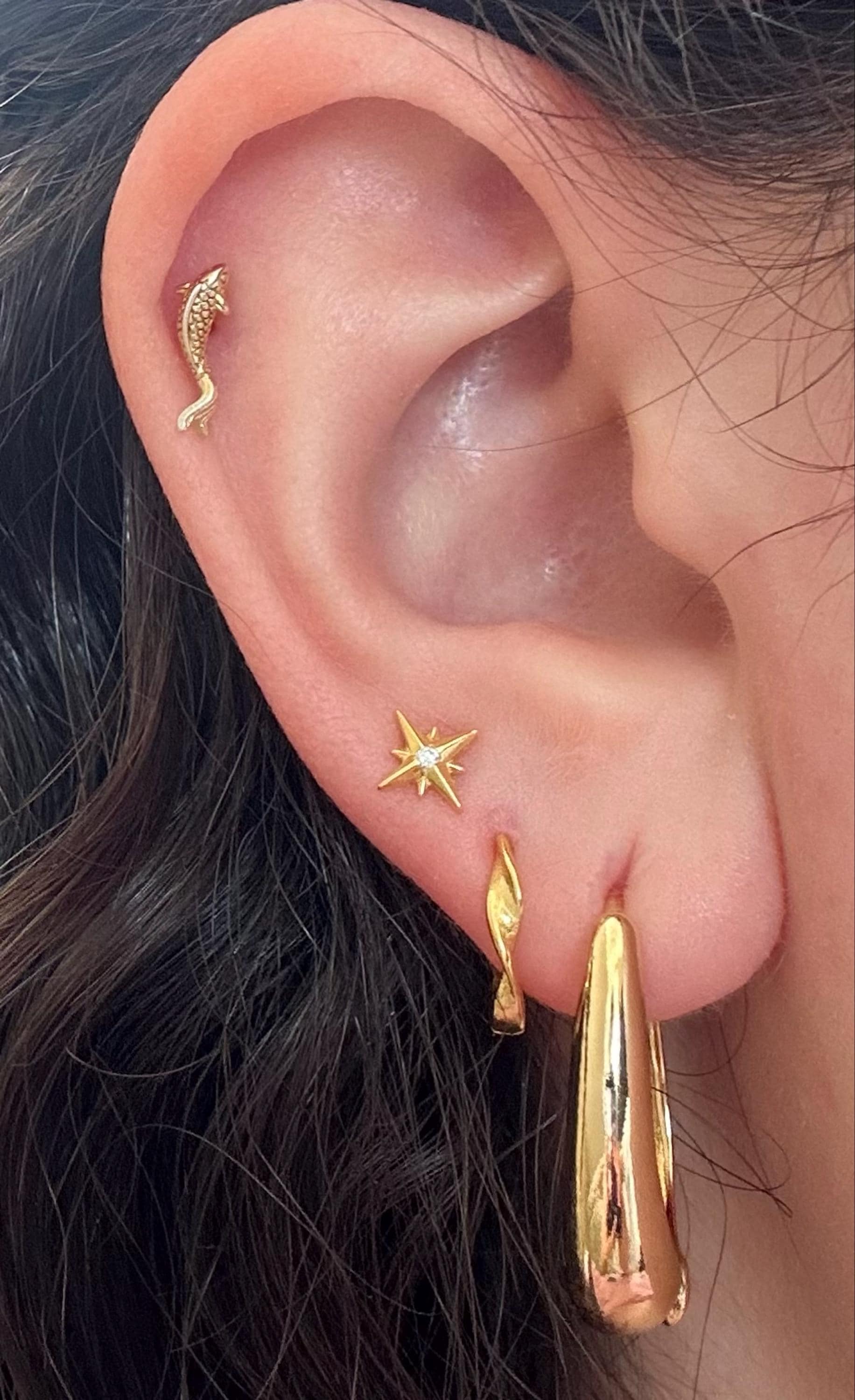 Starburst Dangle Everyday Hoop Earring Stack Set • Gift For Her • Bridesmaid Gift • 18K Gold Star Earrings Set • Gift Ready