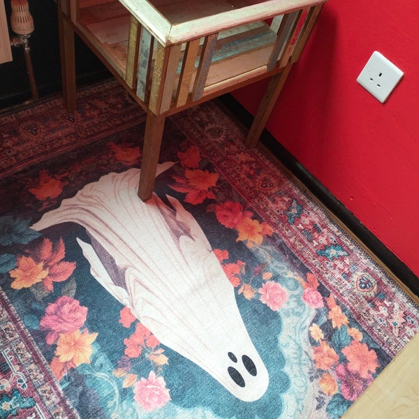 Halloween Ghost Scene Art Rug, Ghost Halloween Decor, Vintage Look ...
