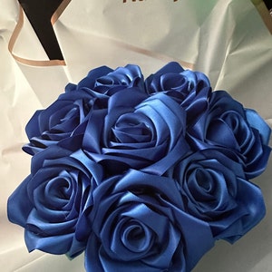 7″ Felt Flower Bouquet Ramo Buchon Blue Roses Artificial Flowers