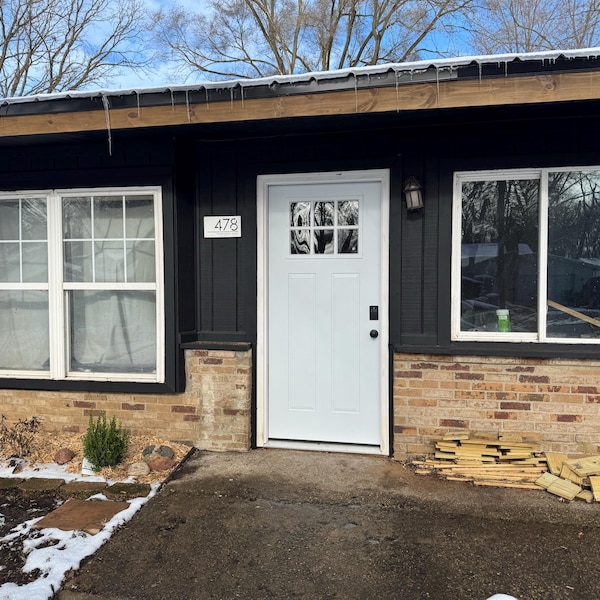 K Smart Sign | Bellissima H1 | Laser Cut Matt Dark Gray (Grey) & Gold Mirror Floating House Sign Plaques Address Door Number | 300mm X 160mm