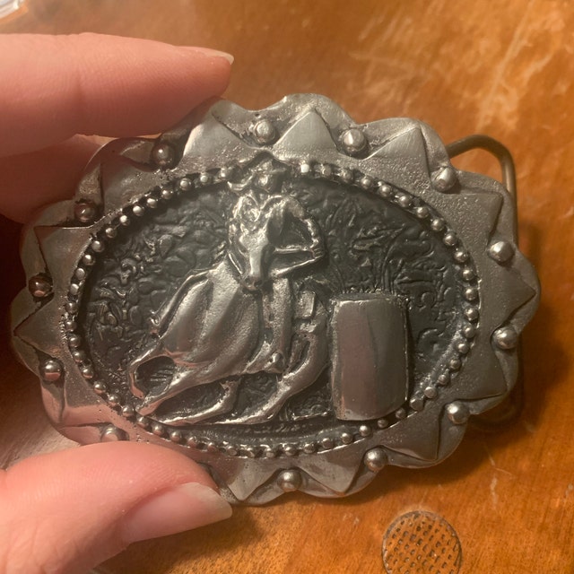 The Barrel Racer , Western Concho Girls Belt Buckle in  display picture 3