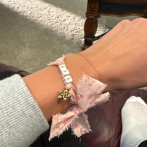 Ribbon Charm Bracelet - Gold Square Beads - Custom