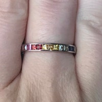 9K Gold Rainbow Sapphire Band Ring - Natural Stones, Made To Your Size