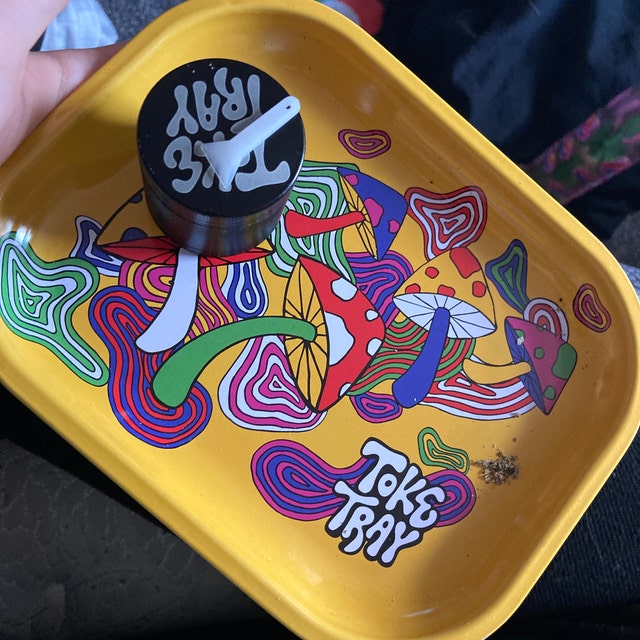  Psychedelic Mushroom Cute Trippy Metal Rolling Tray Design by  Toke Tray - Smoking Accessories (Yellow, Small) : Health & Household