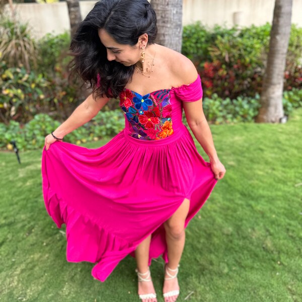 Mexican off Shoulder Dress. S - 2X Floral Embroidered. Wedding Style ...