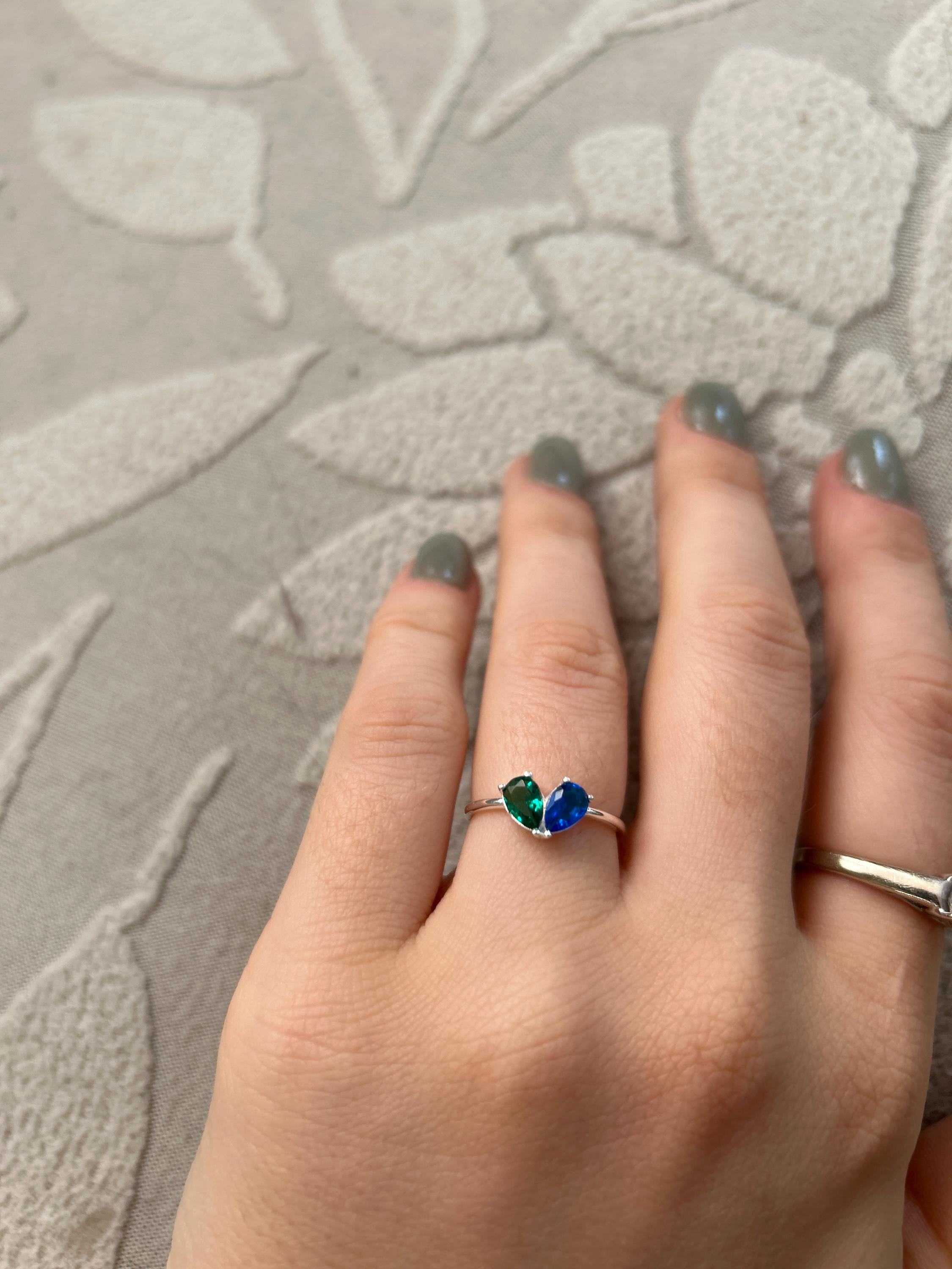 Custom Heart Birthstone Ring, Pear Cut 2 Birthstone Ring, Custom Stacking Ring, Christmas Gifts, Gift for Mom/Mother, Birthday Gift for Her