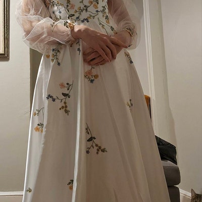 Floral Print Two Piece Set Maternity Gown with Puff Sleeves Boho Photo Shoot Dress with Elastic Waist Photography Props SY240078