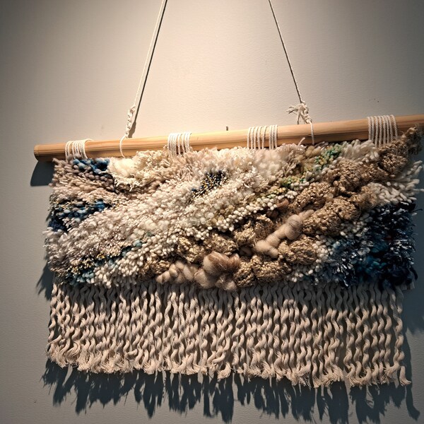 Large Scale Macrame, Macraweave Wall Tapestry, Navy Blue Wall Hanging