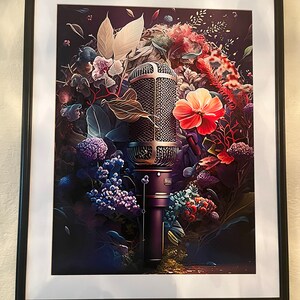 Floral Microphone Art Print, Colorful Music Poster - Etsy