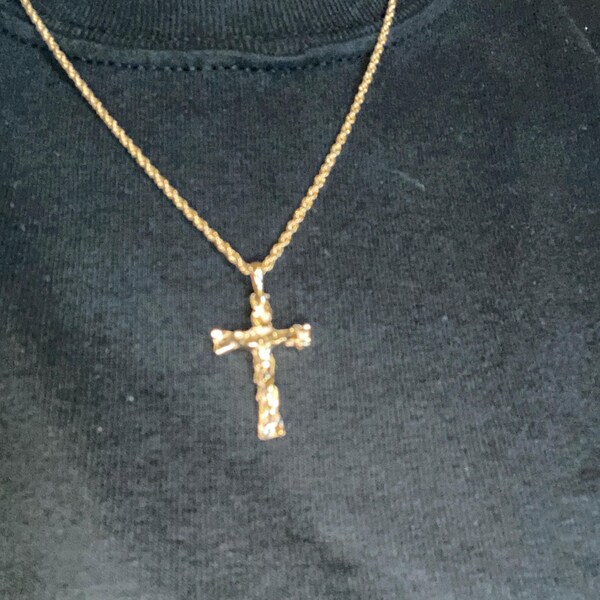 Gold Crucifix Necklace Men, 4mm Curb Style Chain, Diamond Cut Cross, High Quality Necklace, 14K