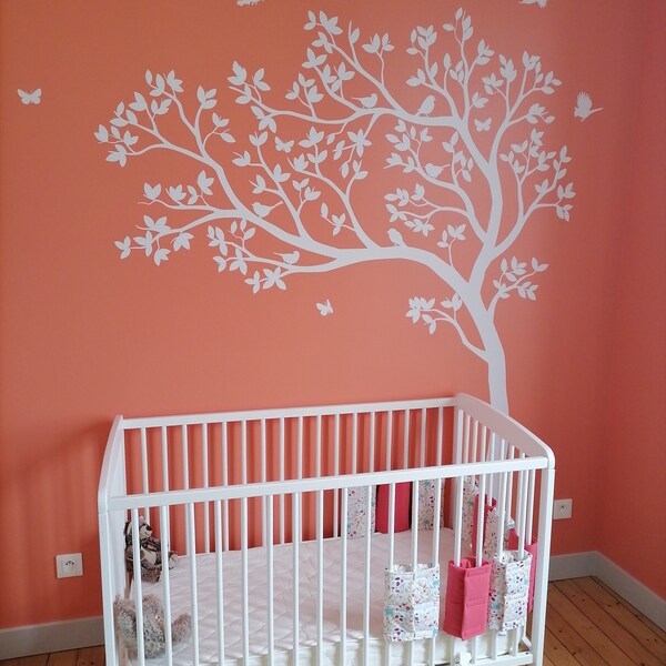 White Tree Wall Sticker Large Nursery Tree Decal With Birds Wall ...