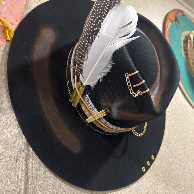 CAPTIVATING 1940s\' BLACK FELT FEDORA WITRH GOLD COLORED FEATHER Marrakech Nights Gambler Hat: Wool Felt Fedora With Feather  main image 4