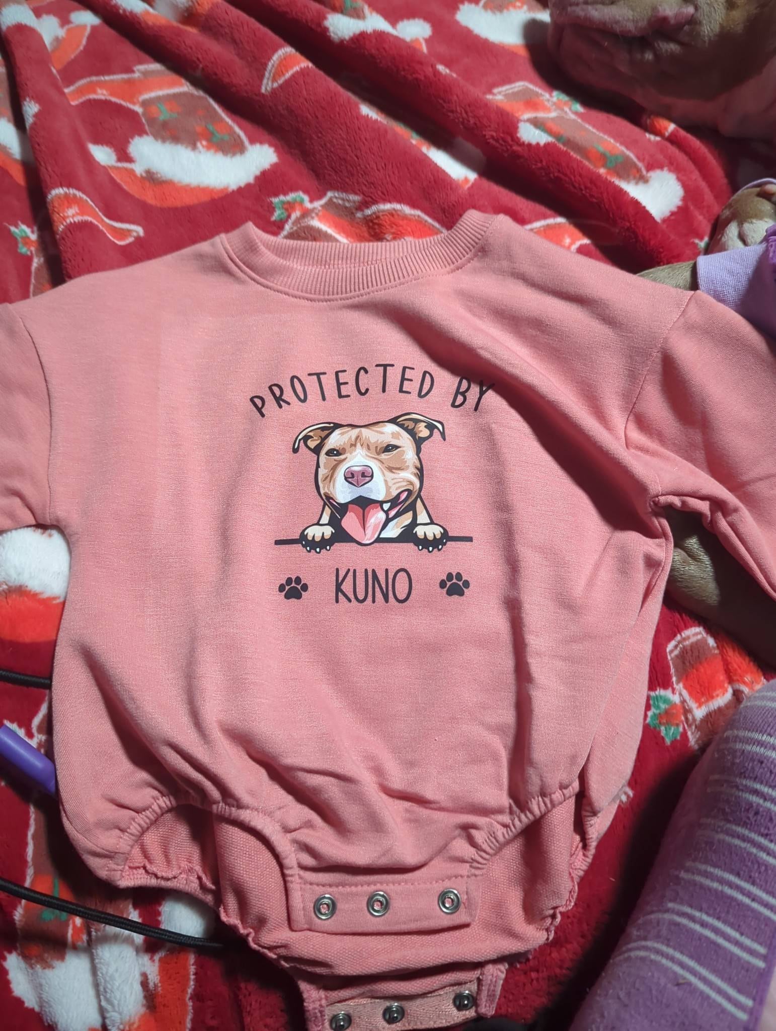 Custom Pet Portrait Protected By Baby Romper, Personalized Puppy Romper for Boys and Girls, Baby Pet Lover Outfit,Custom Baby Gift with Name