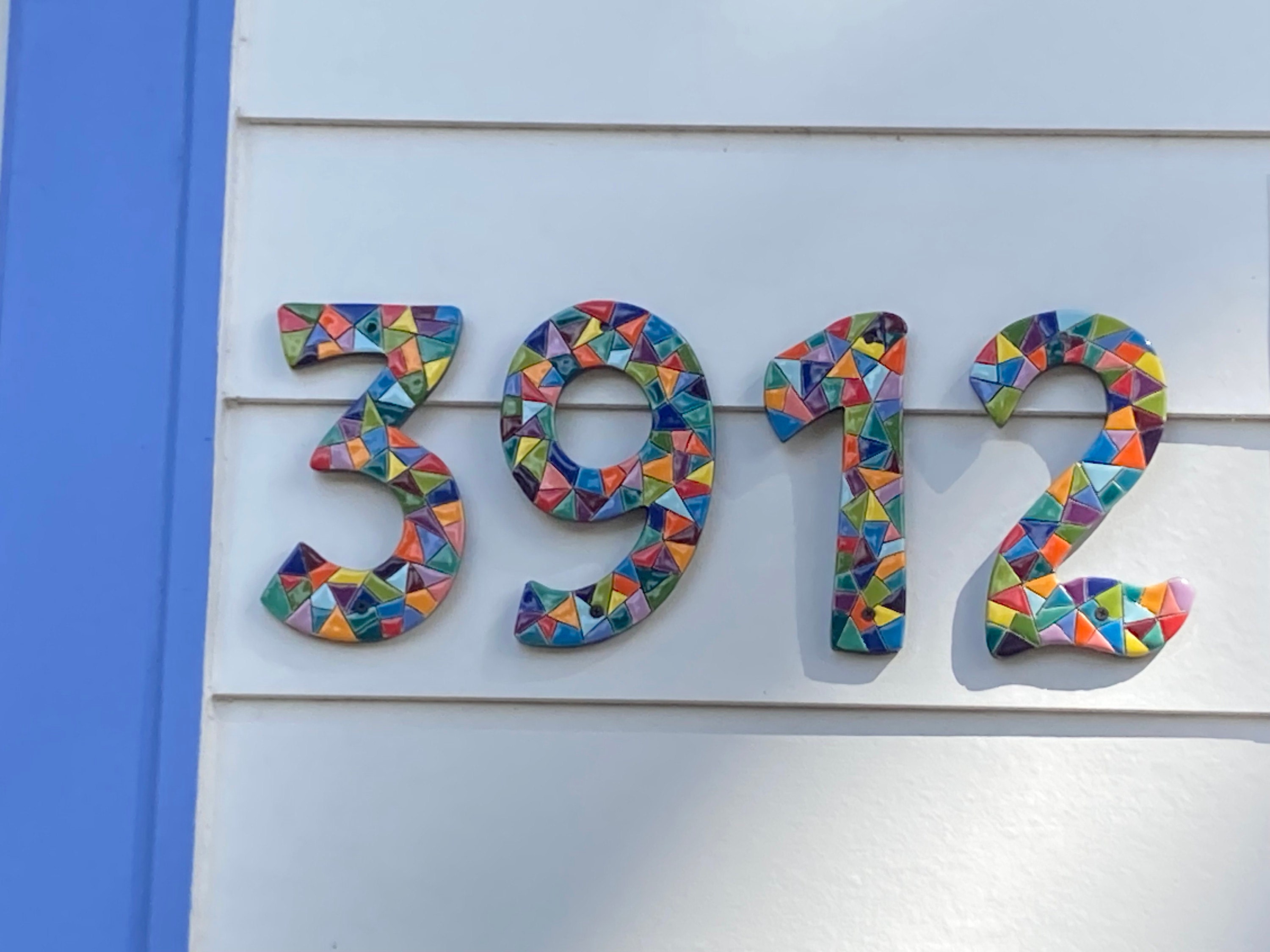 Ceramic numeral with mosaic ornaments, custom numbers wall decor, house numbers, anniversary numbers, ceramic art, tile wall hanging