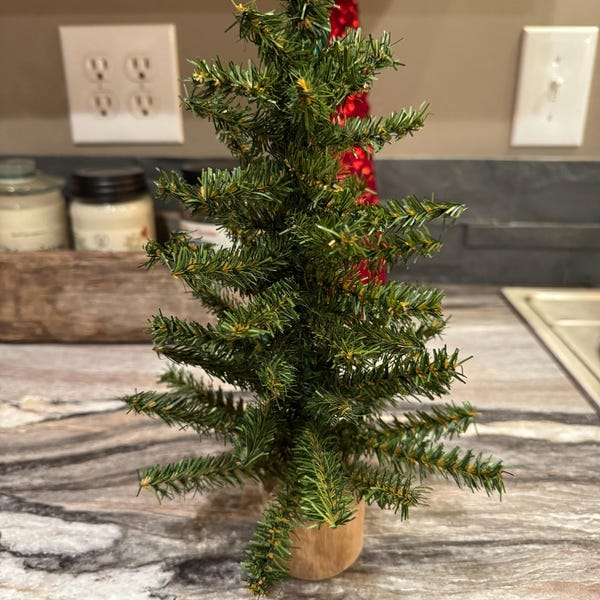 Mini Christmas Tree With Wood Base, DIY Decor - Etsy