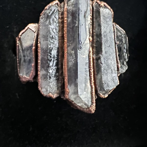 Quartz Point Ring Black Tibetan Quartz Point Ring, Black Multi Crystal Ring, Copper ...