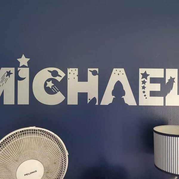 Space Name Decal - Outer Space Wall Decal - Rocket Ship Wall Decal ...