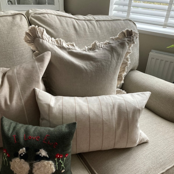 Hallie Natural Beige Ruffle Cushion - 3 Sizes - Etsy UK