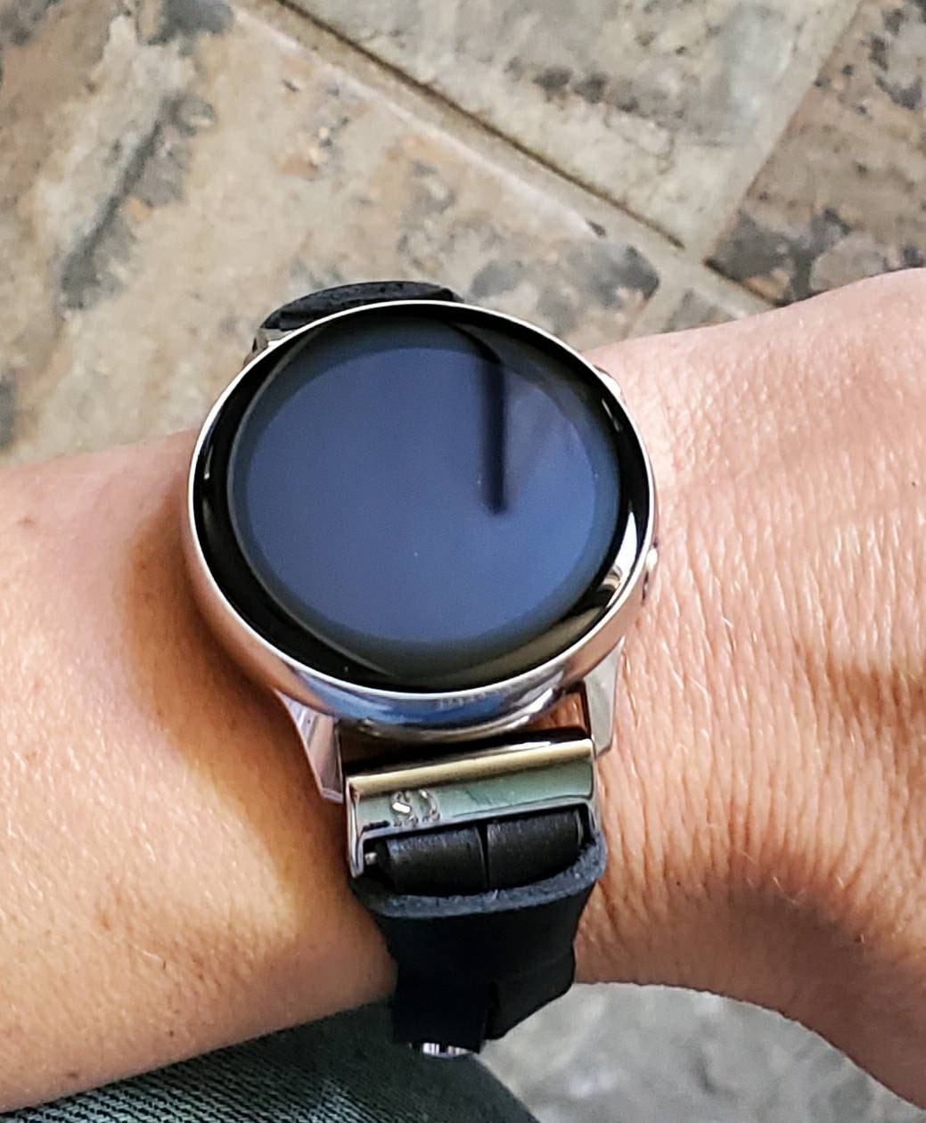 Samsung Galaxy Watch Active 2 Leather Bracelet 40mm 44mm Slim Black & Silver Galaxy Watch Band