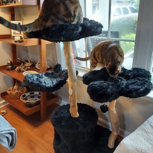 Wooden Cat Tree Tower, Wood Floral Cat Tree Tower, Modern Cat Tree, Cat ...