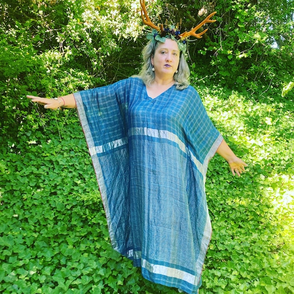 Wild Wings Bird In The Jungle Sheer Short Kaftan Dress - Green & Multicolor Beach Cover Up main image 1
