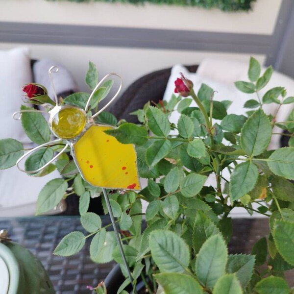 Biene aus Glas, Gartenstecker, orange, Garten Geschenk