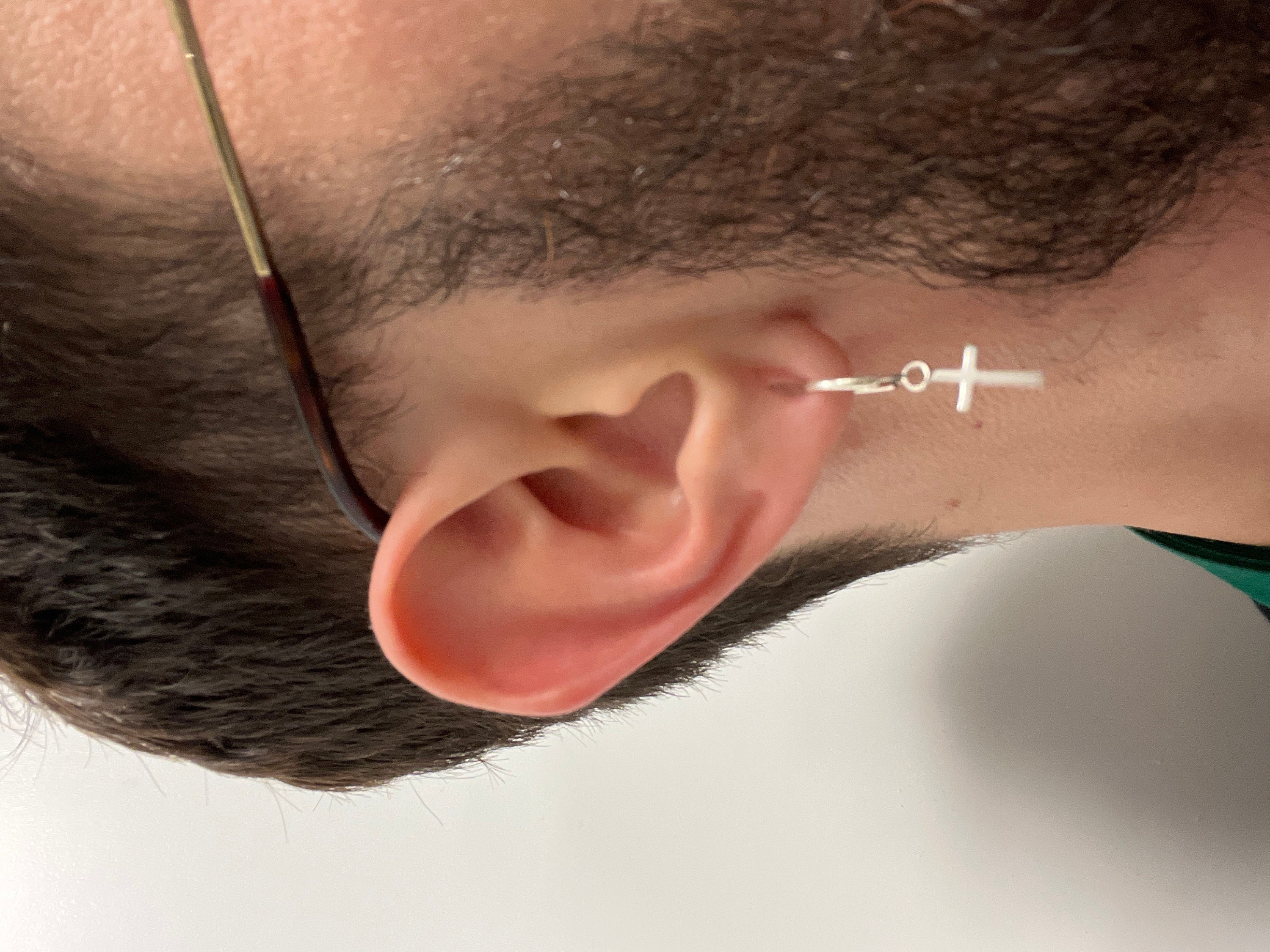 Silver Sterling Hoop Cross · Silver 925 Men Hoops with Cross · Men Earring · Gift for him · Silver Hoop Earrings · dangling earring