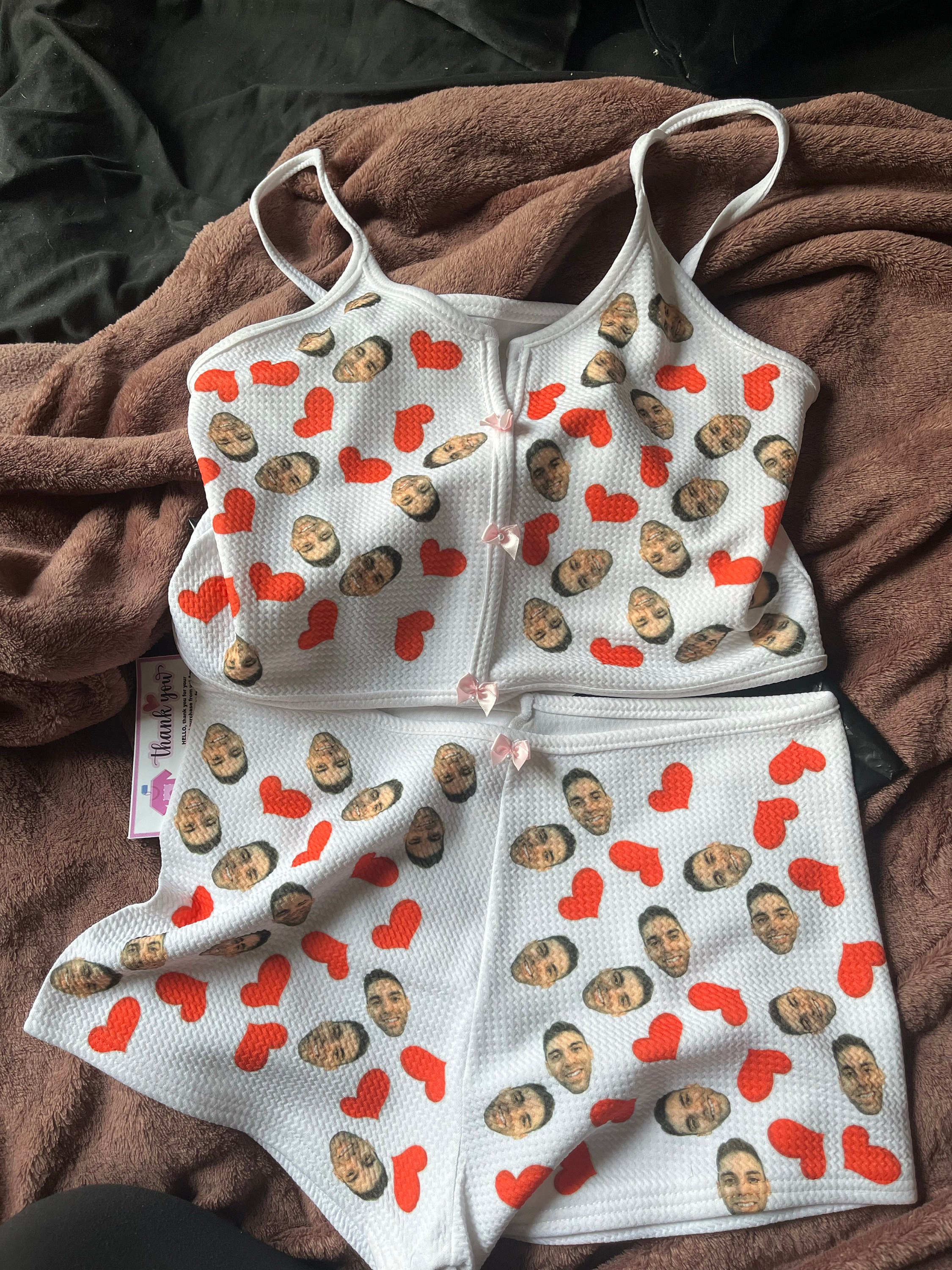Photo and heart Custom Appliques Notched Neckline Lingerie Set, gift, bachelorette party