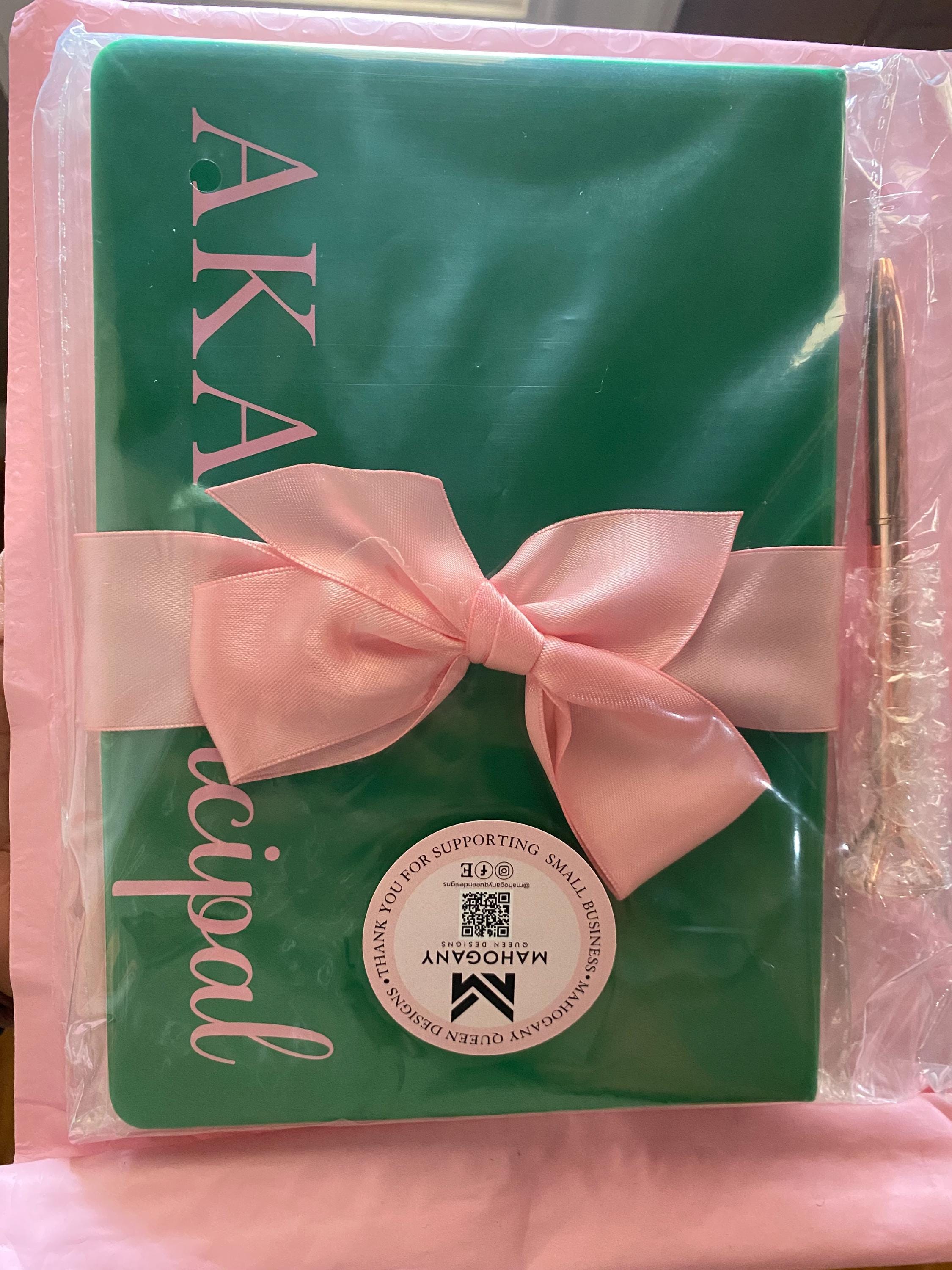 Personalized Journal, Green and Pink, Notebook, Custom Journal, Custom Notebook, Sorority Gift, Journaling, AKA, Alpha, Kappa, Soror