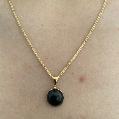 Black Onyx Necklace, 14K Solid Yellow Gold Pendant, December Birthstone ...