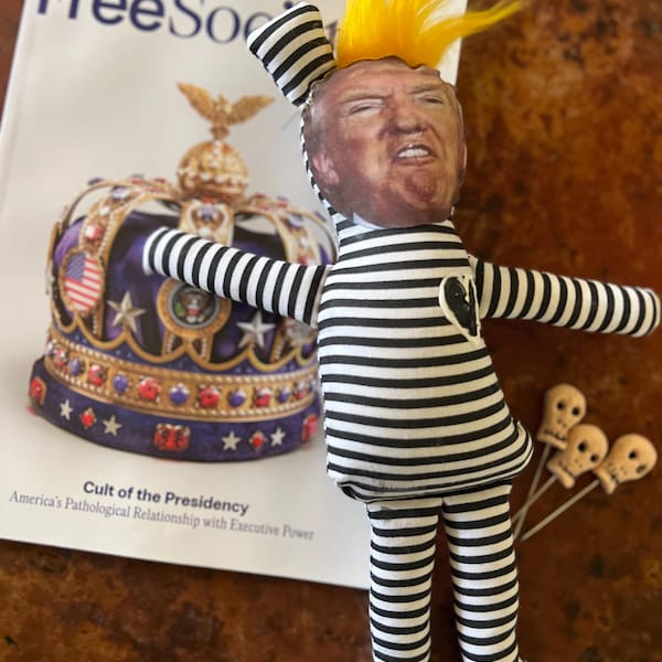 Donald Trump Prison Voodoo Doll: Hand-sculpted Skull Pins, Striped