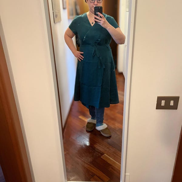Short Wrap Dress Ayla Gold Foil Turquoise