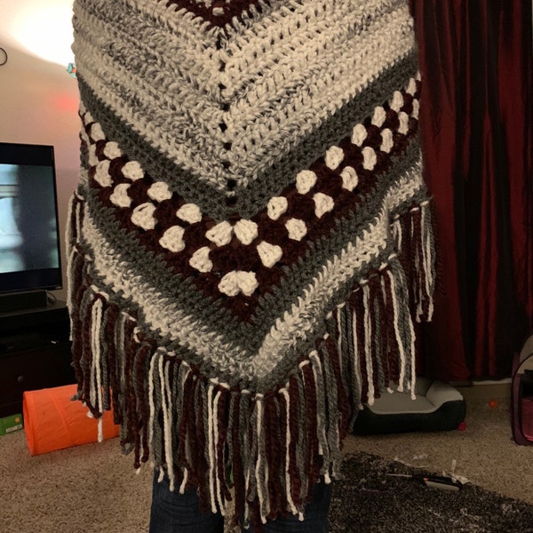 Crochet Pattern // Fringe Shawl Wrap Scarf Granny Cluster Latvian Braid ...