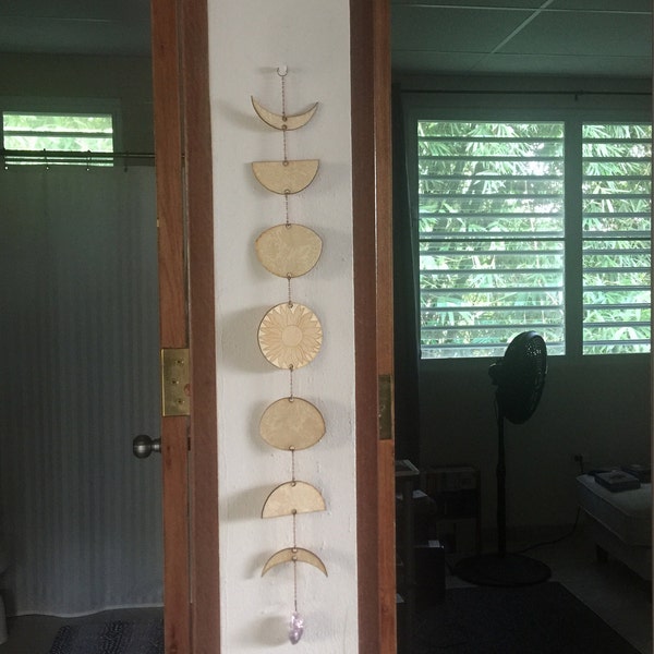 Floral Engraved Moon Phases Wall Hanging: Birch Wood Lunar Garland - Etsy