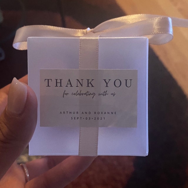 35 Pcs Clear Favor Boxes Transparent Rectangle PVC Plastic Boxes 40 Pcs  Thank You Label Stickers and 1 Roll Gold Ribbon for Wedding Candy Chocolate