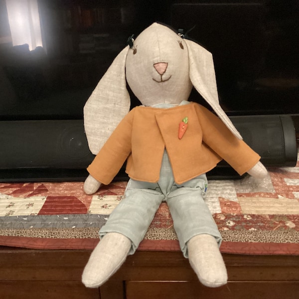 Bunny Doll With Clothes Easy Sewing Pattern PDF. 40cm/16