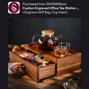 カスタム刻印入りオフィス用ティーステーション、ティーバッグ引き出し