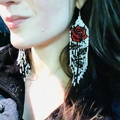 Boucles d'oreilles bohème vintage à pampilles : bijoux longs géométriques en perles de rocaille - France