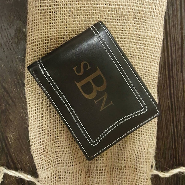Mens Leather Wallet Monogrammed - Wallets for Men - Bi-fold - Groomsmen ...