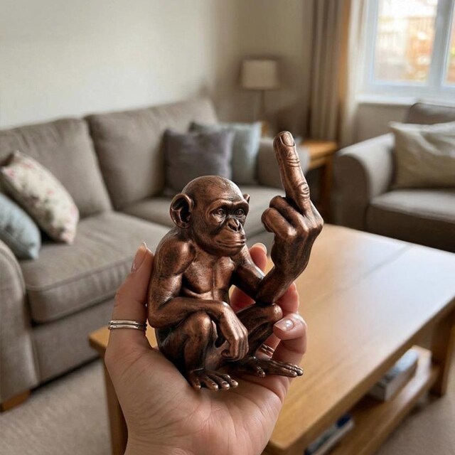 Funny Monkey Middle Finger Statue - Rude Chimpanzee Desk Decor