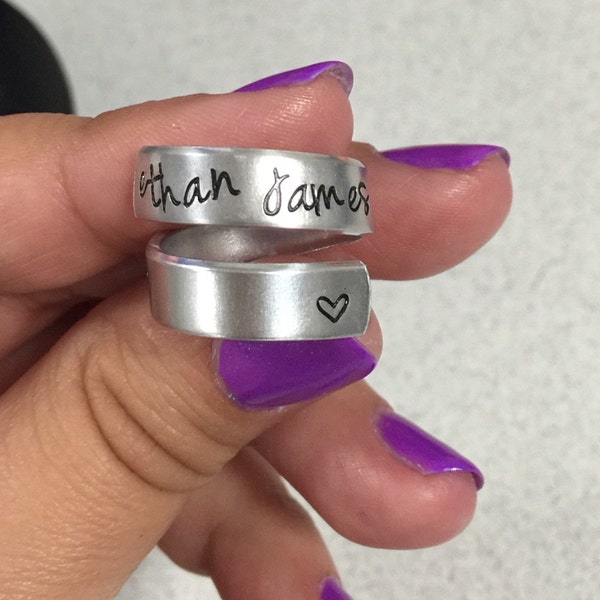Baby Name Ring, Personalized Ring, Custom Ring, Hand Stamped Ring, Name ...