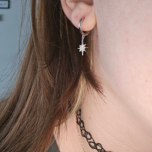 Champagne Starburst Sparkle Reversible Hoop Earrings